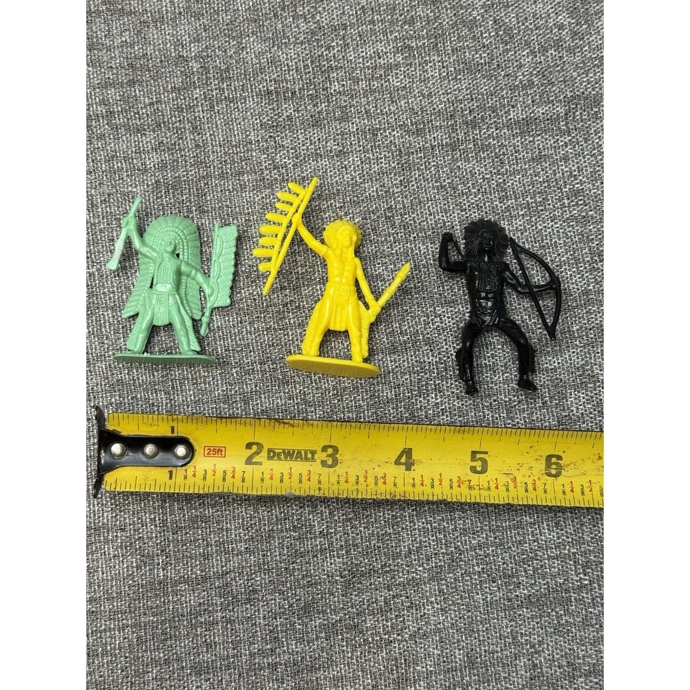 3 Vintage Plastic Indian Small Kids Toys Yellow Teal Black